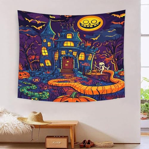 3D-Halloween-Wanddecke, Motiv: antikes Schloss, Heimdekoration, Bettwäsche, Poster, Wandkunst, Wandteppich, weiches Polyester, für Unisex-Kinderzimmer/Wohnzimmer/Schlafsaal/Vorhang, 100 x 150 cm von ICFGHJQRS