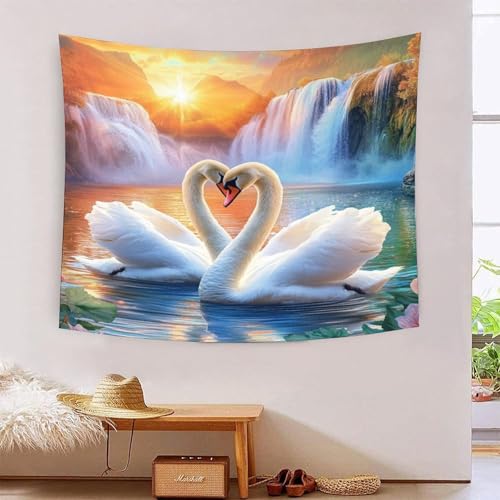 3D-Schwan-bedruckte Wanddecke, Heimdekoration, Bettwäsche, Poster, Wandkunst, Wandteppich, Wandbehang, weiches Polyester, für Unisex-Kinderzimmer/Wohnzimmer/Schlafsaal/Vorhang, 180 x 230 cm von ICFGHJQRS