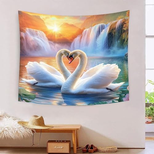 3D-Schwanen-Druck, Wanddecke, Heimdekoration, Bettwäsche, Poster, Wandkunst, Wandteppich, Wandbehang, weiches Polyester, für Kinder, Jungen, Mädchen, Schlafzimmer, Wohnzimmer, 130 x 150 cm von ICFGHJQRS