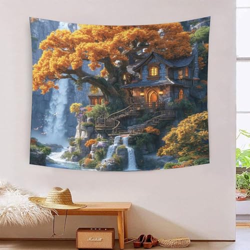 3D-Wanddecke mit Berghütten-Druck, Heimdekoration, Bettwäsche, Poster, Wandkunst, Wandteppich, Wandbehang, weiches Polyester, für Unisex-Kinderzimmer/Wohnzimmer/Schlafsaal/Vorhang, 150 x 200 cm 3D-Wanddecke mit Berghütten-Druck, Heimdekoration, Bettwäsche, Poster, Wandkunst, Wandteppich, Wandbehang, weiches Polyester, für Unisex-Kinderzimmer/Wohnzimmer/Schlafsaal/Vorhang, 150 x 200 cm von ICFGHJQRS