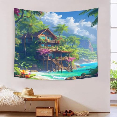 Bedruckte 3D-Wanddecke, Motiv: Berghütte, Heimdekoration, Bettwäsche, Poster, Wandkunst, Wandteppich, weiches Polyester, für Unisex-Kinderzimmer/Wohnzimmer/Schlafsaal/Vorhang, 180 x 230 cm Bedruckte 3D-Wanddecke, Motiv: Berghütte, Heimdekoration, Bettwäsche, Poster, Wandkunst, Wandteppich, weiches Polyester, für Unisex-Kinderzimmer/Wohnzimmer/Schlafsaal/Vorhang, 180 x 230 cm von ICFGHJQRS