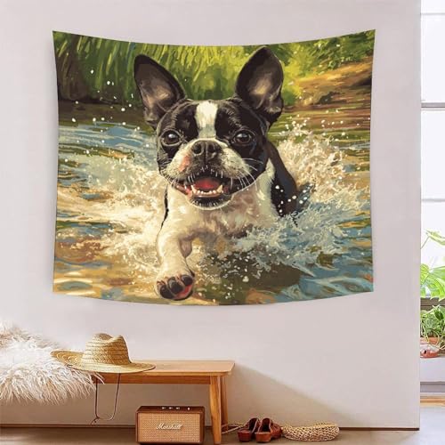 Boston Terrier Dog 3D-Druck Wandteppich Poster Ornament Wandkunst Tapestry Zubehör Raumteiler Wandteppich Verwendet in Schlafzimmer, Wohnzimmer, Tagesdecke, Wanddekoration 150 cm x 200 cm von ICFGHJQRS