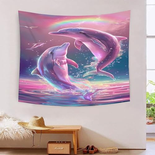 Dolphin 3D-Druck Wandteppich Poster Ornament Wandkunst Tapestry Stoff Wand hängende Dekoration verwendet in Schlafzimmer, Wohnzimmer, Tagesdecke, Wanddekoration 100 x 150 cm von ICFGHJQRS