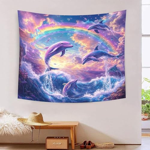 Dolphin 3D-Druck Wandteppich Poster Ornament Wandkunst Tapestry Stoff Wand hängende Dekoration verwendet in Schlafzimmer, Wohnzimmer, Tagesdecke, Wanddekoration 100 x 150 cm von ICFGHJQRS