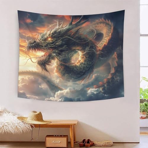 Evil Dragon 3D-Druck Wandteppich Poster Ornament Wandkunst Tapestry Stoff Wand hängende Dekoration verwendet im Schlafzimmer, Wohnzimmer, Tagesdecke, Wanddekoration 100 x 150 cm von ICFGHJQRS