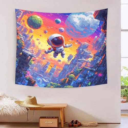 ICFGHJQRS 3D-Astronauten-Druck, Wanddecke, Heimdekoration, Bettwäsche, Poster, Wandkunst, Wandteppich, weiches Polyester, für Unisex-Kinderzimmer/Wohnzimmer/Schlafsaal/Vorhang, 100 x 150 cm von ICFGHJQRS