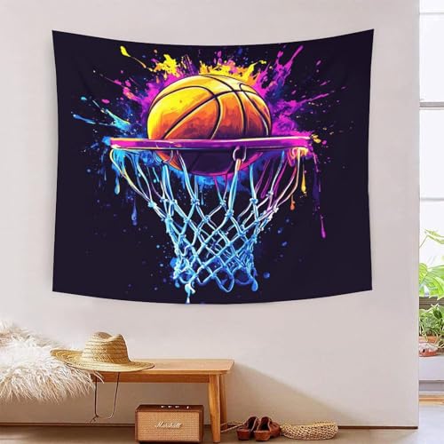 ICFGHJQRS 3D-Basketball-bedruckte Wanddecke, Heimdekoration, Bettwäsche, Poster, Wandkunst, Wandteppich, weiches Polyester, für Unisex-Kinderzimmer/Wohnzimmer/Schlafsaal/Vorhang, 180 x 230 cm von ICFGHJQRS