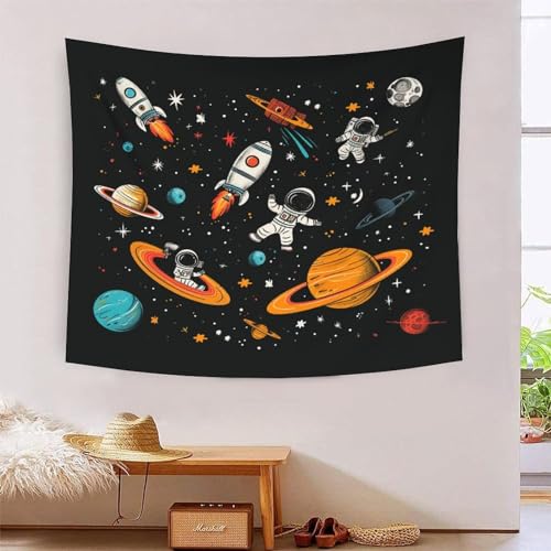 ICFGHJQRS 3D-Cartoon-Astronauten-Druck, Wanddecke, Heimdekoration, Bettwäsche, Poster, Wandkunst, Wandteppich, Wandbehang, weiches Polyester, für Kinder, Jungen, Mädchen, Schlafzimmer, Wohnzimmer, 150 von ICFGHJQRS