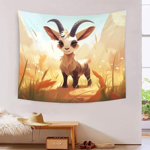 ICFGHJQRS 3D-Cartoon-Ziegen-bedruckte Wanddecke, Heimdekoration, Bettwäsche, Poster, Wandkunst, Wandteppich, Wandbehang, Wandteppich, weiches Polyester, für Schlafzimmer, Wohnzimmer, Wohnheim von ICFGHJQRS