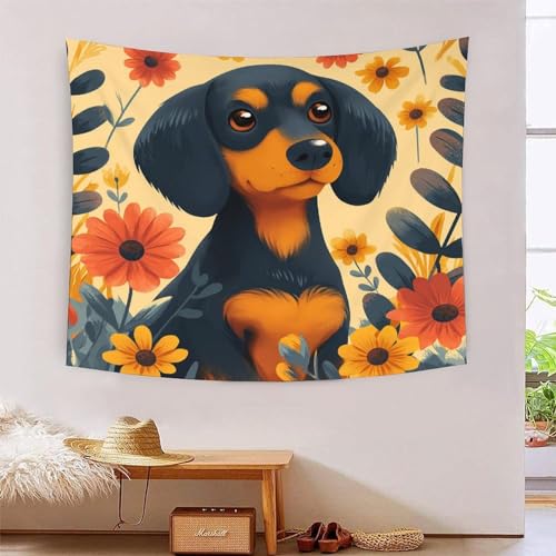 ICFGHJQRS 3D-Dackel-bedruckte Wanddecke, Heimdekoration, Bettwäsche, Poster, Wandkunst, Wandteppich, Wandbehang, weiches Polyester, für Wohnzimmer, Schlafzimmer, Schlafsaal, Dekoration, 100 x 150 cm von ICFGHJQRS