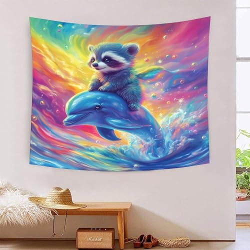 ICFGHJQRS 3D-Delfin-Druck, Wanddecke, Heimdekoration, Bettwäsche, Poster, Wandkunst, Wandteppich, Wandbehang, weiches Polyester, für Schlafzimmer, Wohnzimmer, Wohnheim, Heimdekoration, 180 x 230 cm von ICFGHJQRS