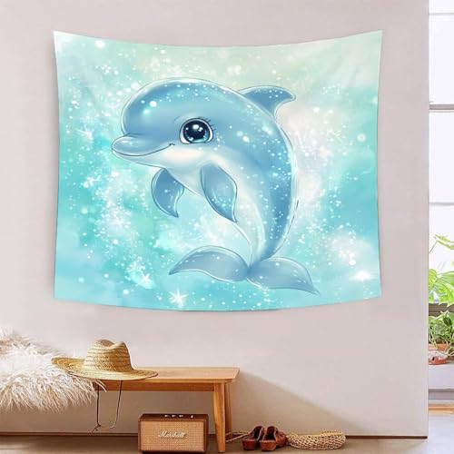 ICFGHJQRS 3D-Delfin-Druck, Wanddecke, Heimdekoration, Bettwäsche, Poster, Wandkunst, Wandteppich, weiches Polyester, für Kinder, Jungen, Mädchen, Schlafzimmer, Wohnzimmer, 100 x 150 cm von ICFGHJQRS
