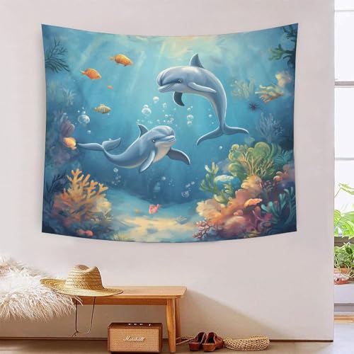 ICFGHJQRS 3D-Delfin-bedruckte Wanddecke, Heimdekoration, Bettwäsche, Poster, Wandkunst, Wandteppich, Wandbehang, weiches Polyester, für Unisex-Kinderzimmer/Wohnzimmer/Schlafsaal/Vorhang, 180 x 230 cm von ICFGHJQRS