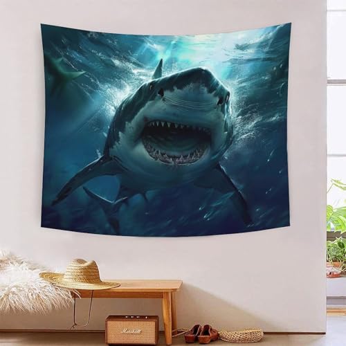ICFGHJQRS 3D-Hai-Druck, Wanddecke, Heimdekoration, Bettwäsche, Poster, Wandkunst, Wandteppich, weiches Polyester, für Kinder, Jungen, Mädchen, Schlafzimmer, Wohnzimmer, 150 x 200 cm von ICFGHJQRS
