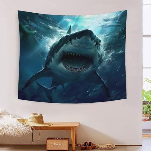 ICFGHJQRS 3D-Hai-Druck, Wanddecke, Heimdekoration, Bettwäsche, Poster, Wandkunst, Wandteppich, weiches Polyester, für Unisex-Kinderzimmer/Wohnzimmer/Schlafsaal/Vorhang, 130 x 150 cm von ICFGHJQRS