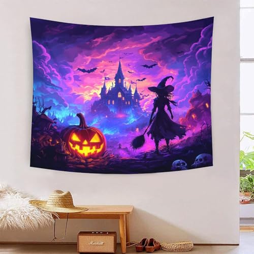 ICFGHJQRS 3D-Halloween-Hexen-Druck, Wanddecke, Heimdekoration, Bettwäsche, Poster, Wandkunst, Wandteppich, Wandbehang, weiches Polyester für Schlafzimmer, Dekorationen, Stranddecke, Studentenwohnheim von ICFGHJQRS