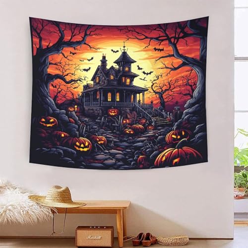 ICFGHJQRS 3D-Halloween-Wanddecke, Motiv: antikes Schloss, Heimdekoration, Bettwäsche, Poster, Wandkunst, Wandteppich, weiches Polyester, für Kinder, Jungen, Mädchen, Schlafzimmer, Wohnzimmer, 180 x von ICFGHJQRS