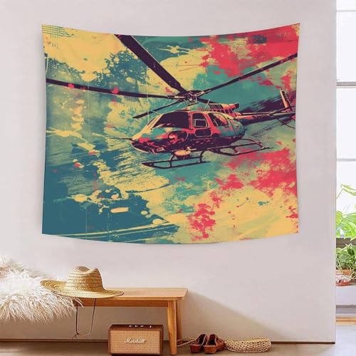 ICFGHJQRS 3D-Kampf-Hubschrauber-Druck, Wanddecke, Heimdekoration, Bettwäsche, Poster, Wandkunst, Wandteppich, Wandbehang, weiches Polyester, für Kinder, Jungen, Mädchen, Schlafzimmer, Wohnzimmer, 100 von ICFGHJQRS