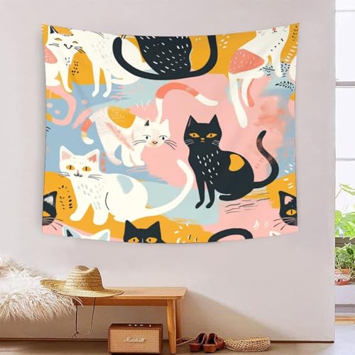 ICFGHJQRS 3D-Katzen-Druck-Wanddecke, Heimdekoration, Bettwäsche, Poster, Wandkunst, Wandteppich, weiches Polyester, für Unisex-Kinderzimmer/Wohnzimmer/Schlafsaal/Vorhang, 130 x 150 cm von ICFGHJQRS
