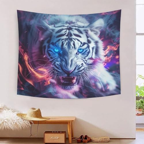 ICFGHJQRS 3D-Tigerdruck-Wanddecke, Heimdekoration, Bettwäsche, Poster, Wandkunst, Wandteppich, Wandbehang, weiches Polyester, für Unisex-Kinderzimmer/Wohnzimmer/Schlafsaal/Vorhang, 130 x 150 cm von ICFGHJQRS