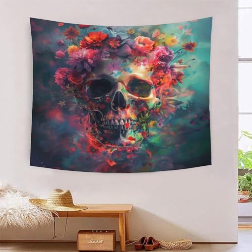 ICFGHJQRS 3D-Totenkopf-bedruckte Wanddecke, Heimdekoration, Bettwäsche, Poster, Wandkunst, Wandteppich, Wandbehang, weiches Polyester, für Kinder, Jungen, Mädchen, Schlafzimmer, Wohnzimmer, 130 x 150 von ICFGHJQRS