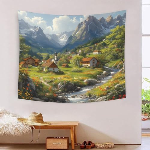 ICFGHJQRS 3D-Wanddecke, Motiv: Berghütte, Heimdekoration, Bettwäsche, Poster, Wandkunst, Wandteppich, Wandbehang, weiches Polyester, für Kinder, Jungen, Mädchen, Schlafzimmer, Wohnzimmer, 180 x 230 cm von ICFGHJQRS
