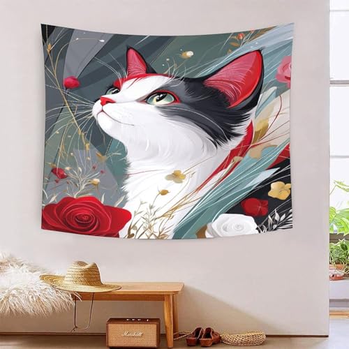 ICFGHJQRS 3D-Wanddecke, künstlerischer Katzendruck, Heimdekoration, Bettwäsche, Poster, Wandkunst, Wandteppich, Wandbehang, weiches Polyester, für Unisex-Kinderzimmer/Wohnzimmer/Schlafsaal/Vorhang von ICFGHJQRS