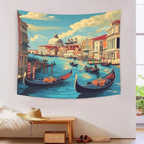 ICFGHJQRS 3D-Wanddecke mit Venedig-Kanälen-Druck, Heimdekoration, Bettwäsche, Poster, Wandkunst, Wandteppich, Wandbehang, weiches Polyester, für Unisex-Kinderzimmer/Wohnzimmer/Schlafsaal/Vorhang, 100 von ICFGHJQRS