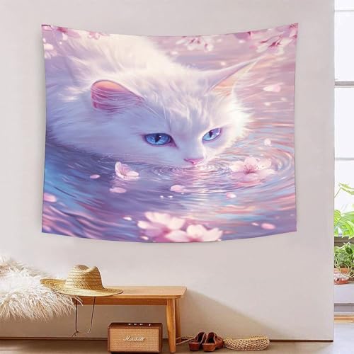 ICFGHJQRS 3D-Wanddecke mit niedlichem Katzendruck, Heimdekoration, Bettwäsche, Poster, Wandkunst, Wandteppich, Wandbehang, weiches Polyester, für Kinder, Jungen, Mädchen, Schlafzimmer, Wohnzimmer, 150 von ICFGHJQRS
