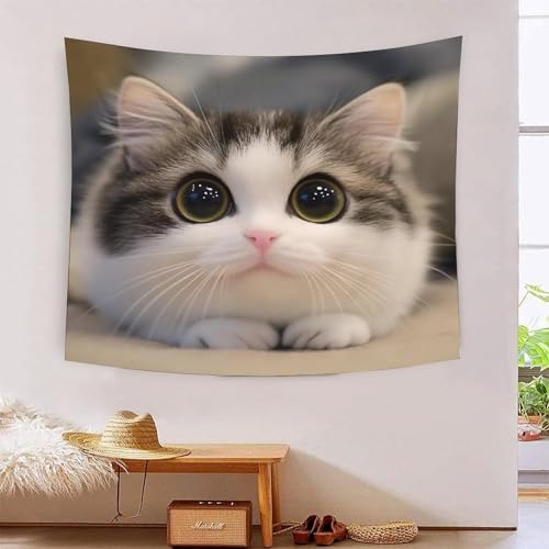 ICFGHJQRS 3D-Wanddecke mit niedlichem Katzendruck, Heimdekoration, Bettwäsche, Poster, Wandkunst, Wandteppich, Wandbehang, weiches Polyester für Schlafzimmer, Dekorationen, Stranddecke von ICFGHJQRS
