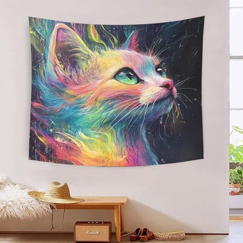 ICFGHJQRS Artistic Cat 3D-Druck Wandteppich Poster Ornament Wandkunst Tapestry Zubehör Trennwände Wandteppich für Wohnzimmer Schlafzimmer 180cmx230cm von ICFGHJQRS