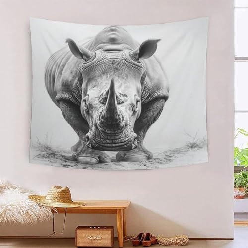 ICFGHJQRS Bedruckte 3D-Nashorn-Wanddecke, Heimdekoration, Bettwäsche, Poster, Wandkunst, Wandteppich, weiches Polyester, für Wohnzimmer, Schlafzimmer, Schlafsaal, Dekoration, 150 x 200 cm von ICFGHJQRS