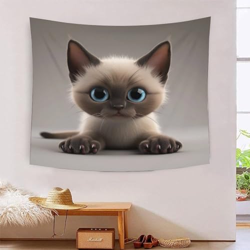 ICFGHJQRS Bedruckte 3D-Wanddecke, Motiv: niedliches Kätzchen, Heimdekoration, Bettwäsche, Poster, Wandkunst, Wandteppich, Wandbehang, weiches Polyester, für Kinder, Jungen, Mädchen, Schlafzimmer von ICFGHJQRS