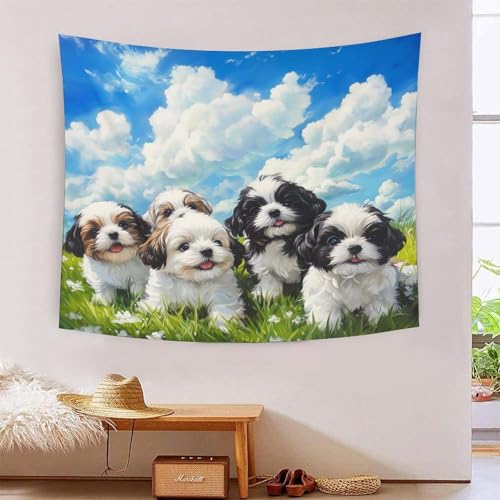 ICFGHJQRS Bedruckte 3D-Wanddecke, Shih Tzu, Heimdekoration, Bettwäsche, Poster, Wandkunst, Wandteppich, Wandbehang, weiches Polyester, für Kinder, Jungen, Mädchen, Schlafzimmer, Wohnzimmer, 100 x 150 von ICFGHJQRS