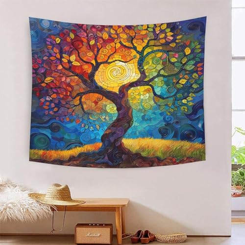 ICFGHJQRS Bedruckte 3D-Wanddecke mit Baum des Lebens, Heimdekoration, Bettwäsche, Poster, Wandkunst, Wandteppich, Wandbehang, weiches Polyester, für Unisex-Kinderzimmer/Wohnzimmer/Schlafsaal/Vorhang von ICFGHJQRS