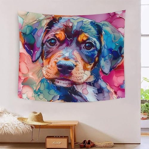 ICFGHJQRS Bedruckte Wanddecke im 3D-Tinten-Stil, Motiv: Hund und Welpe, Heimdekoration, Bettwäsche, Poster, Wandkunst, Wandteppich, weiches Polyester, für Schlafzimmer, Wohnzimmer, Wohnheim und ICFGHJQRS Bedruckte Wanddecke im 3D-Tinten-Stil, Motiv: Hund und Welpe, Heimdekoration, Bettwäsche, Poster, Wandkunst, Wandteppich, weiches Polyester, für Schlafzimmer, Wohnzimmer, Wohnheim und von ICFGHJQRS