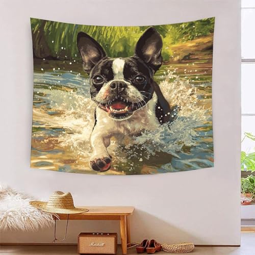 ICFGHJQRS Boston Terrier Dog 3D-Druck Wandteppich Poster Ornament Wandkunst Tapestry Zubehör Raumteiler Wandteppich für Wohnzimmer Schlafzimmer 180cmx230cm von ICFGHJQRS