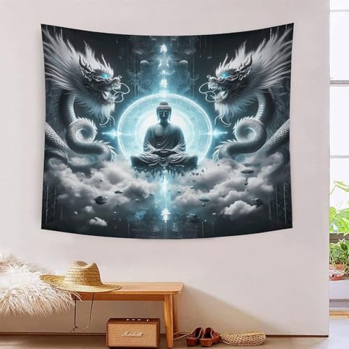 ICFGHJQRS Buddha Statuen 3D-Druck Wandteppich Poster Ornament Wandkunst Tapestry Stoff Wand hängende Dekoration für Schlafzimmer, Wohnzimmer, Schlafsaal 150cmx200cm von ICFGHJQRS