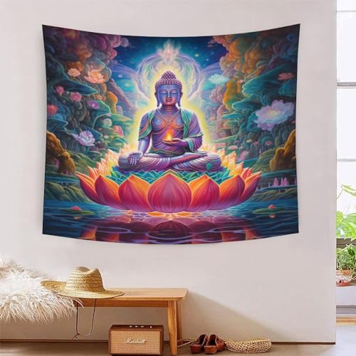 ICFGHJQRS Buddha Statuen 3D-Druck Wandteppich Poster Wanddekoration Tapestry Zubehör Raumteiler Wandteppich Verwendet im Schlafzimmer, Wohnzimmer, Tagesdecke, Wanddekoration 180cmx230cm von ICFGHJQRS