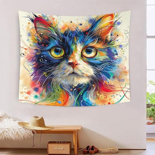 ICFGHJQRS Cat 3D-Druck Wandteppich Poster Wanddekoration Tapestry Zubehör Trennwände Wandteppich für Schlafzimmer Wohnzimmer 100cmx150cm von ICFGHJQRS