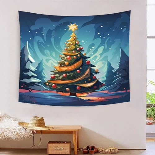 ICFGHJQRS Christmas Trees Cartoon Style 3D-Druck Wandteppich Poster Ornament Wandkunst Tapestry Stoff Wand hängende Dekoration für Wohnkultur 150 cm x 200 cm von ICFGHJQRS