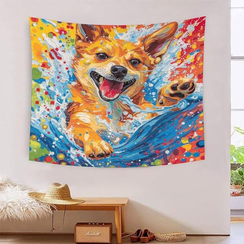 ICFGHJQRS Corgi 3D-Druck Wandteppich Poster Ornament Wandkunst Tapestry Zubehör Raumteiler Tapisserie Für Wohnzimmer Schlafzimmer 100cmx150cm von ICFGHJQRS