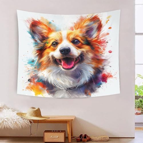 ICFGHJQRS Corgi 3D-Druck Wandteppich Poster Ornament Wandkunst Tapestry Zubehör Raumteiler Tapisserie für Schlafzimmer Wohnzimmer 130cmx150cm von ICFGHJQRS