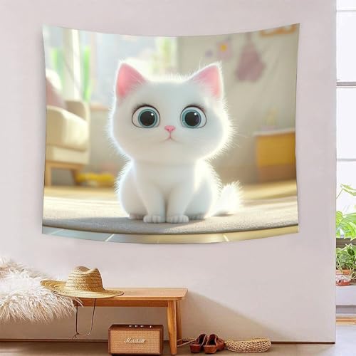 ICFGHJQRS Cute Cat 3D-Druck Wandteppich Poster Ornament Wandkunst Tapestry Zubehör Raumteiler Wandteppich Verwendet im Schlafzimmer, Wohnzimmer, Tagesdecke, Wanddekoration 180cmx230cm von ICFGHJQRS