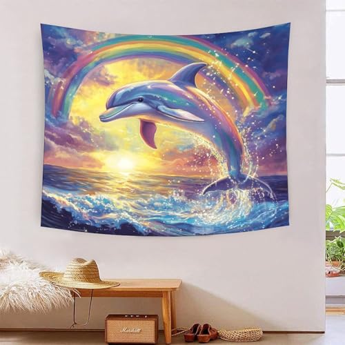 ICFGHJQRS Dolphin 3D-Druck Wandteppich Poster Ornament Wandbild Tapestry Zubehör Trennwände Tapisserie Für Wohnzimmer Schlafzimmer 100cmx150cm von ICFGHJQRS