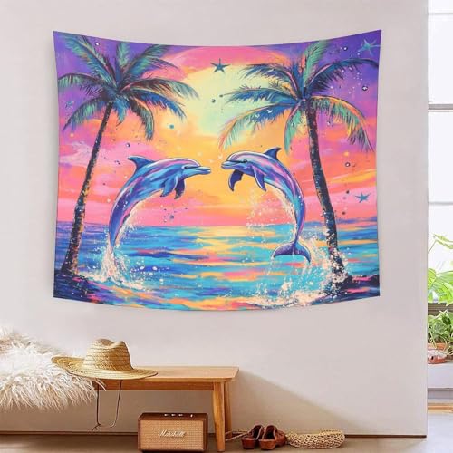ICFGHJQRS Dolphin 3D-Druck Wandteppich Poster Ornament Wandkunst Tapestry Zubehör Raumteiler Tapisserie für Schlafzimmer Wohnzimmer 100cmx150cm von ICFGHJQRS