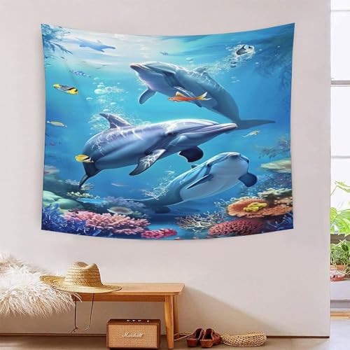 ICFGHJQRS Dolphin 3D-Druck Wandteppich Poster Ornament Wandkunst Tapestry Zubehör Raumteiler Tapisserie für Schlafzimmer Wohnzimmer 100cmx150cm von ICFGHJQRS