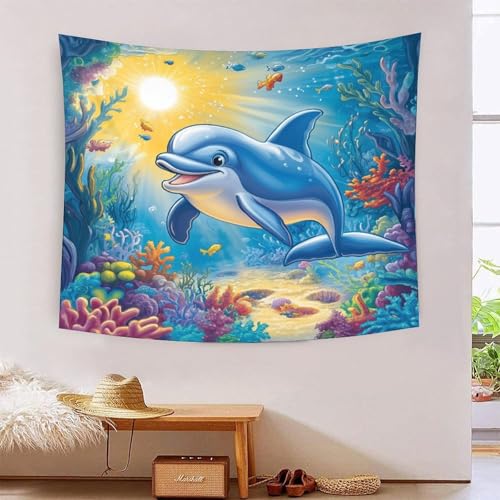 ICFGHJQRS Dolphin 3D-Druck Wandteppich Poster Wanddekoration Tapestry Zubehör Raumteiler Tapisserie für Schlafzimmer Wohnzimmer 100cmx150cm von ICFGHJQRS