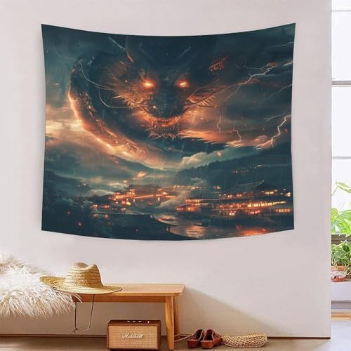 ICFGHJQRS Evil Dragon 3D-Druck Wandteppich Poster Ornament Wandkunst Tapestry Zubehör Raumteiler Tapisserie Für Wohnzimmer Schlafzimmer 100cmx150cm von ICFGHJQRS