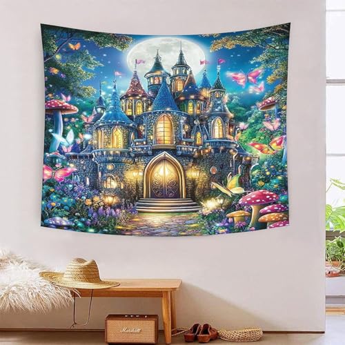 ICFGHJQRS Halloween Ancient Castle 3D-Druck Wandteppich Poster Ornament Wandbild Stoff Wand hängende Dekoration für Wohnzimmer Schlafzimmer 100 cm x 150 cm von ICFGHJQRS